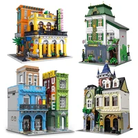 city streetview series hotel ice cream shop store flower corner mall cafe library building blocks bricks toys for kids gifts