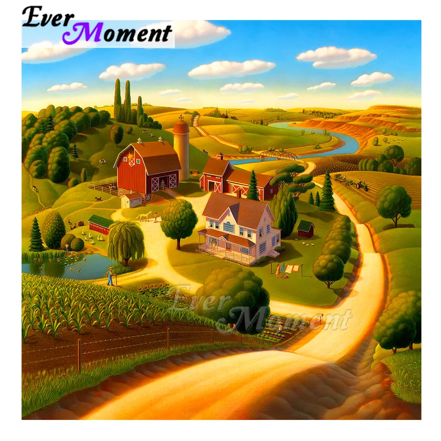 Алмазная живопись Ever Moment, деревенский пейзаж, ручная работа, полностью квадратная мозаика, стразы, алмазная вышивка ASF1787