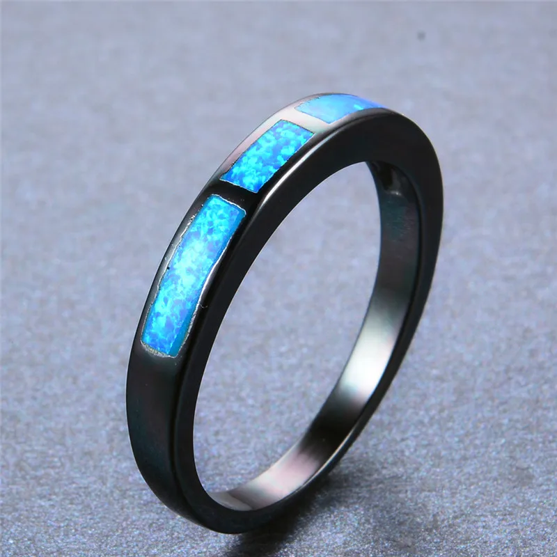 Женское Винтажное кольцо с голубым огненным опалом 14 карат Черное золото