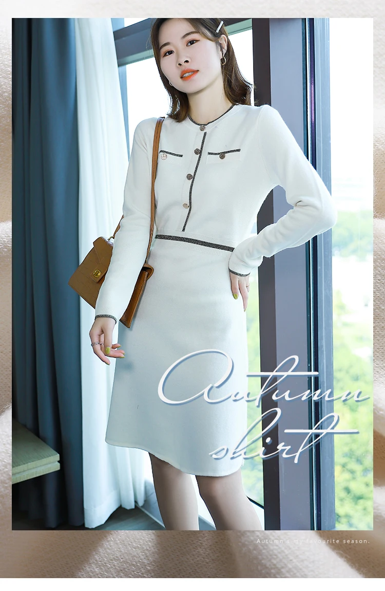 

soft Super 100% wool knitted dress purple pocket gold and silver silk waist a-shaped elegant dress