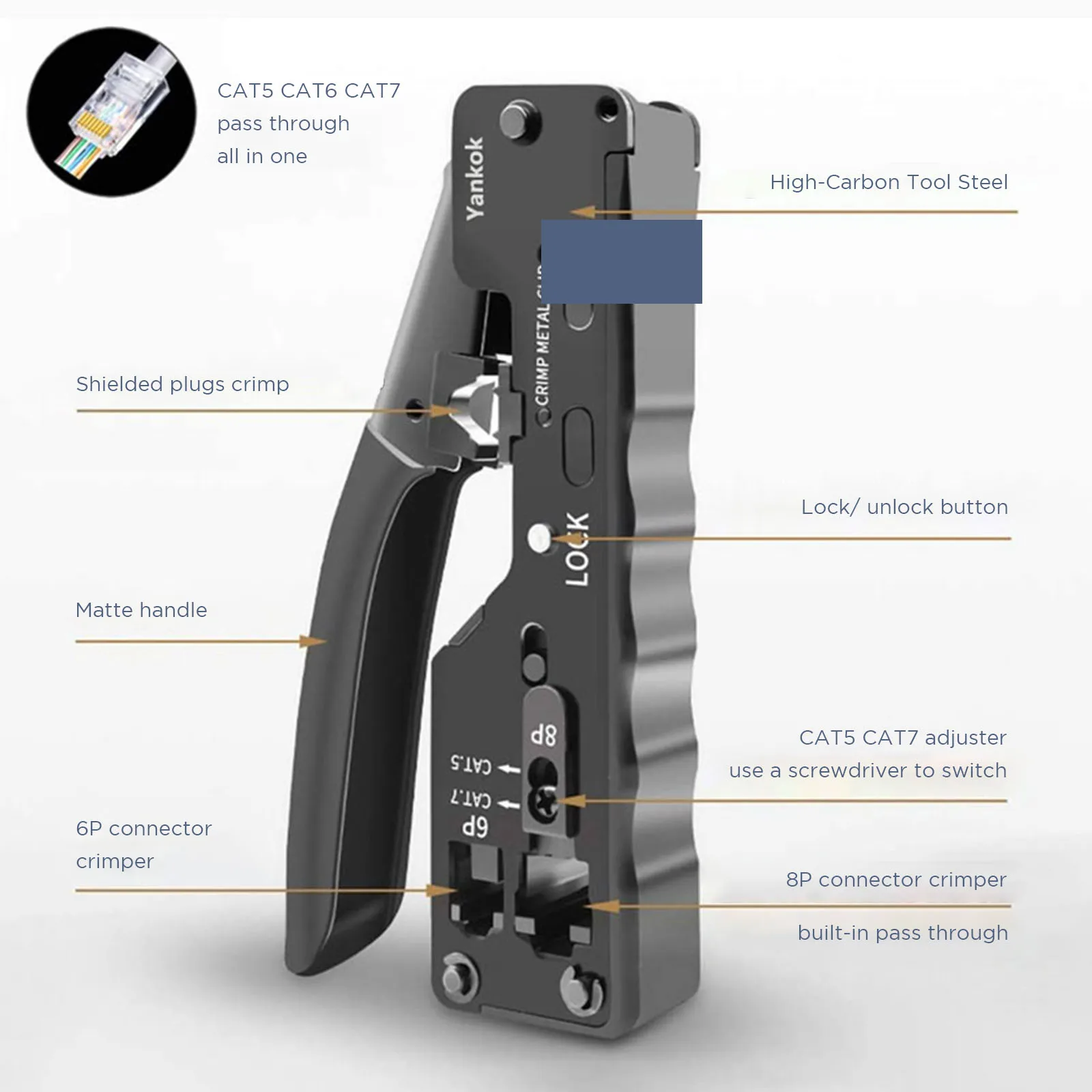 1 Pcs Cat5 Cat6 Cat7 Pass Through Crimper For Rj45 Rj12 Rj11 Network Connectors Modular Plugs Ethernet Cables Ez Crimp Tool | Инструменты