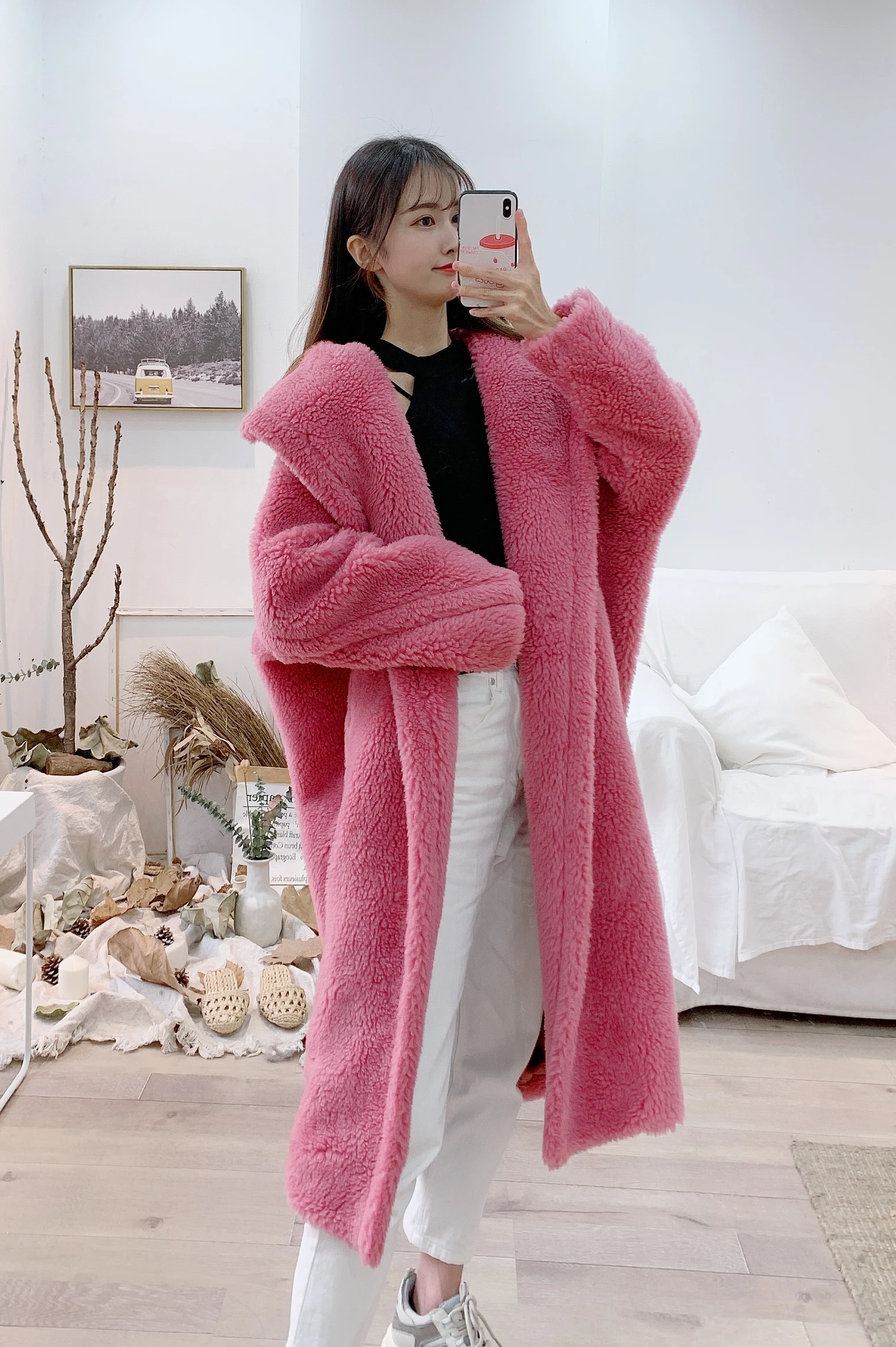 

Women 2020 Winter Real Fur Coat Female Turn-Down Collar Long Nature Teddy Bear Fur Overcoat Ladies Genuine Furs Outerwear L863