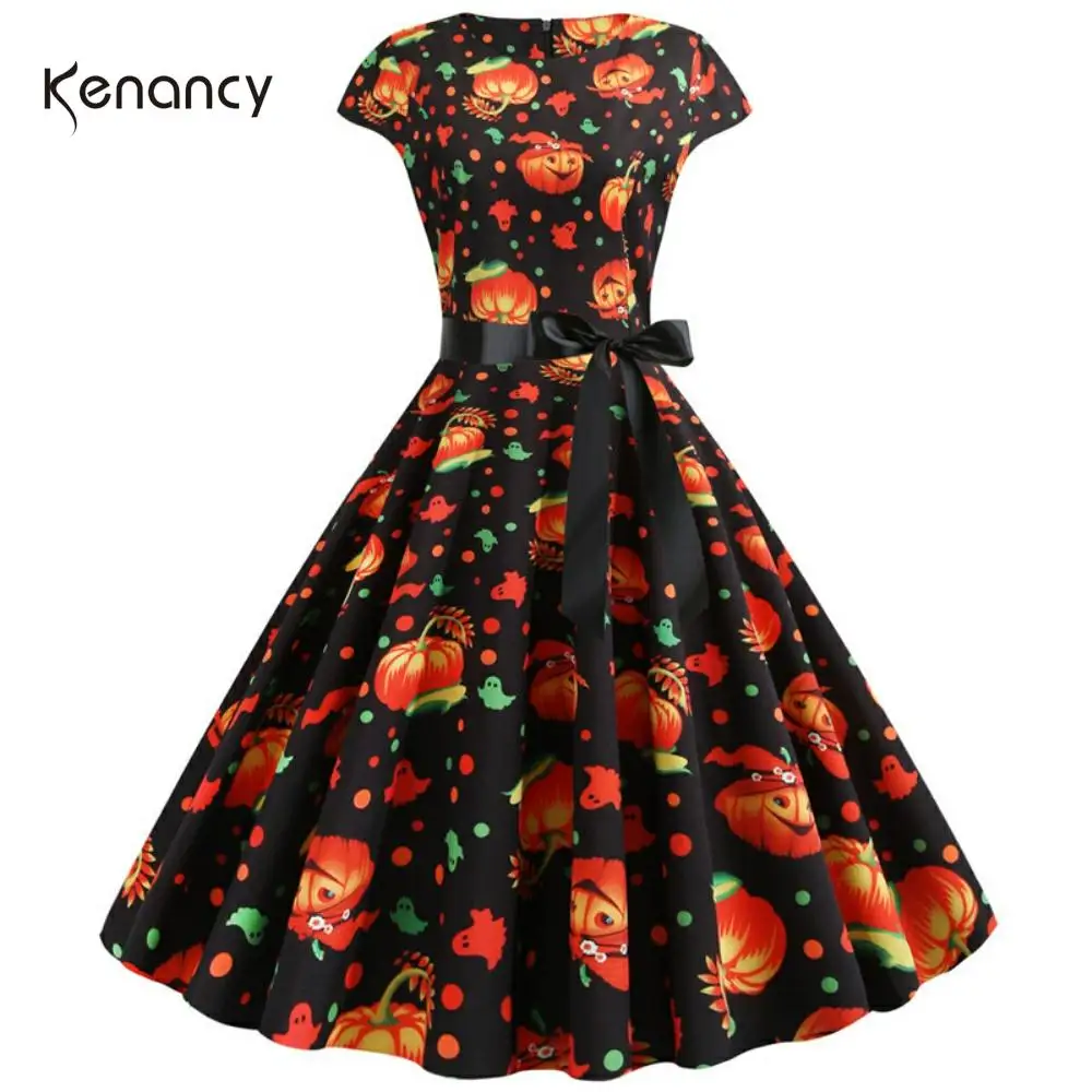 Женское винтажное платье Kenancy зимнее с круглым вырезом и коротким рукавом