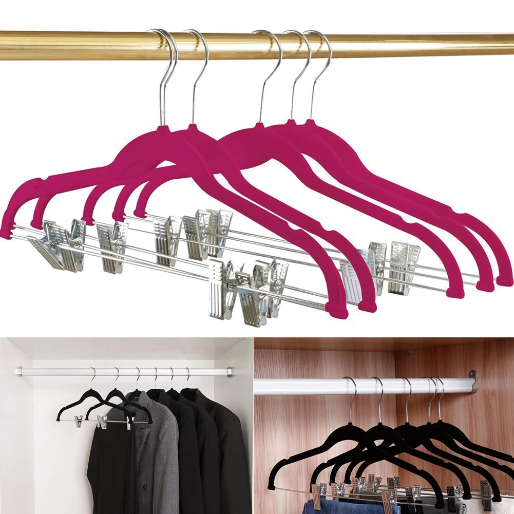 

10 Pack Clothes Hangers Multifunction Laundry Velvet With Clips Drying Rack Non-Slip Closet Garment Suit Wardrobe Organizer
