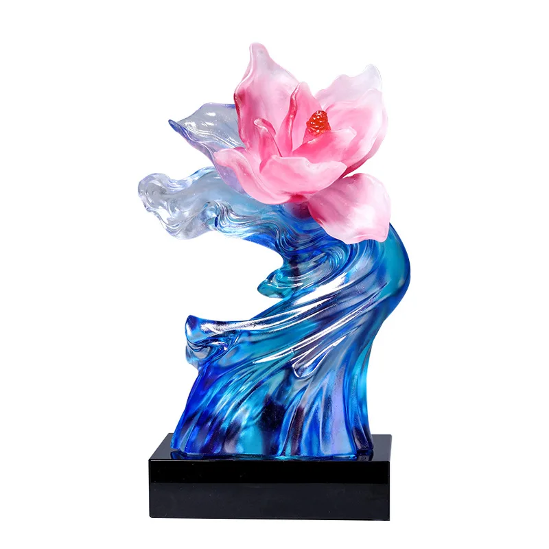 Flor de cristal de Magnolia hecha a mano para decoraci&oacute;n del hogar, cristal original de alta calidad, decoraci&oacute;n de escritorio-0
