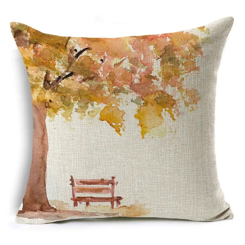 Красочный акварельный чехол для подушки в осеннем стиле льняной декоративный с