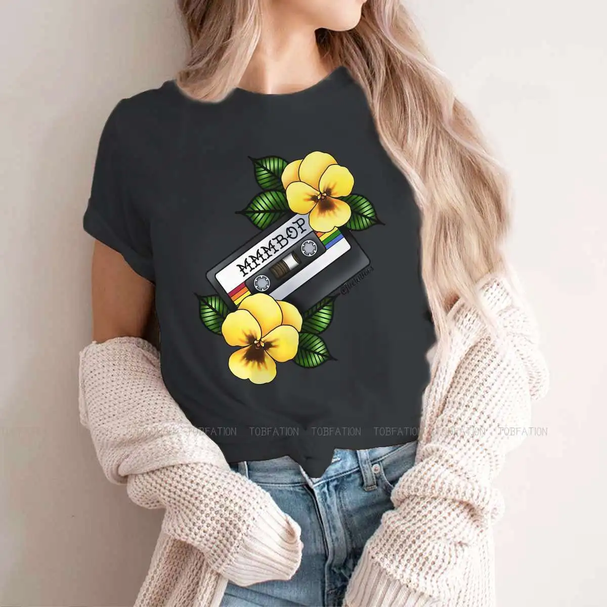 

Mmmbop Women Clothing Retro Cassette Music Player Vintage Memory Fashion Female Tshirts Loose Tops Tee Kawaii Girls Streetwear