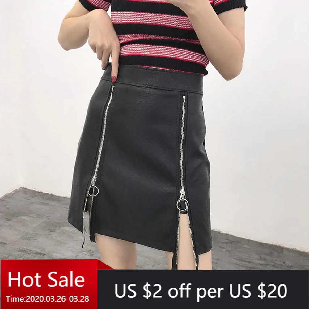 Женская короткая юбка из искусственной кожи привлекательная мини с двойной