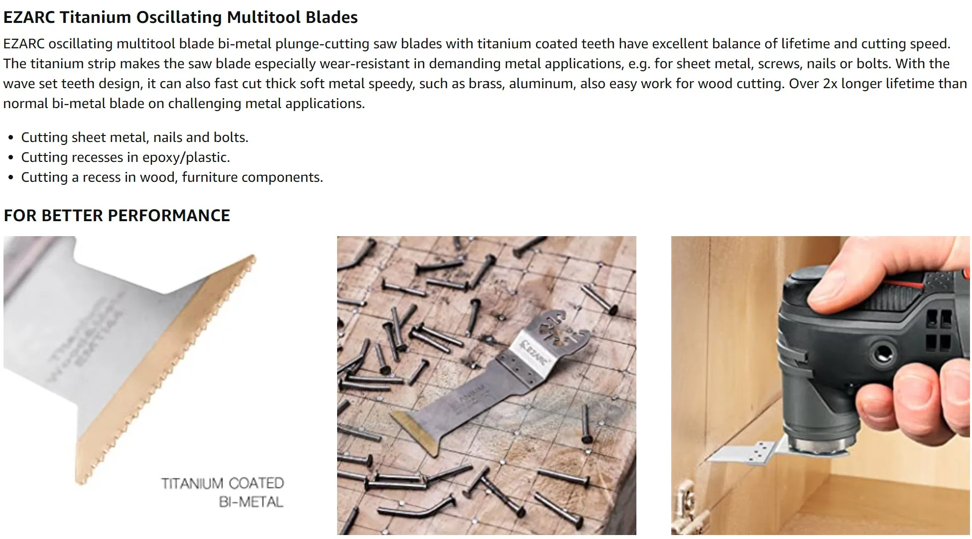 EZARC Titanium Oscillating Multitool Blades Power Cut Saw Blades for Wood, Metal and Hard Material, 3-Pack EZARC Titanium Oscillating Multitool Blades Power Cut Saw Blades for Wood, Metal and Hard Material, 3-Pack