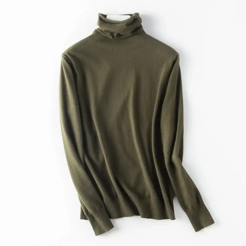 Sweater women's autumn and winter new high collar pullover women's long sleeve solid color large size knit bottoming shirt - Color: as  photo