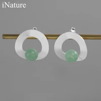 inature 925 sterling silver green aventurine modern geometric stud earrings for women fashion jewelry