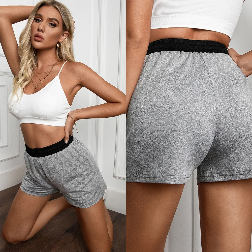 

Women's Summer Elastic Waist Shorts Fitness Home Wear Sports Styles Cotton Shorts Women Clothing 2021 Grey Color Woman Shorts