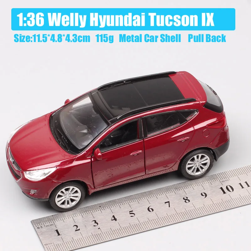 1/36 Масштаб Мини hyundai Tucson IX кроссовер внедорожник автомобили и литье под давлением оттягивание Welly Миниатюрные модели автомобилей игрушки для мальчиков игра - Цвет: Hyundai Tucson Re