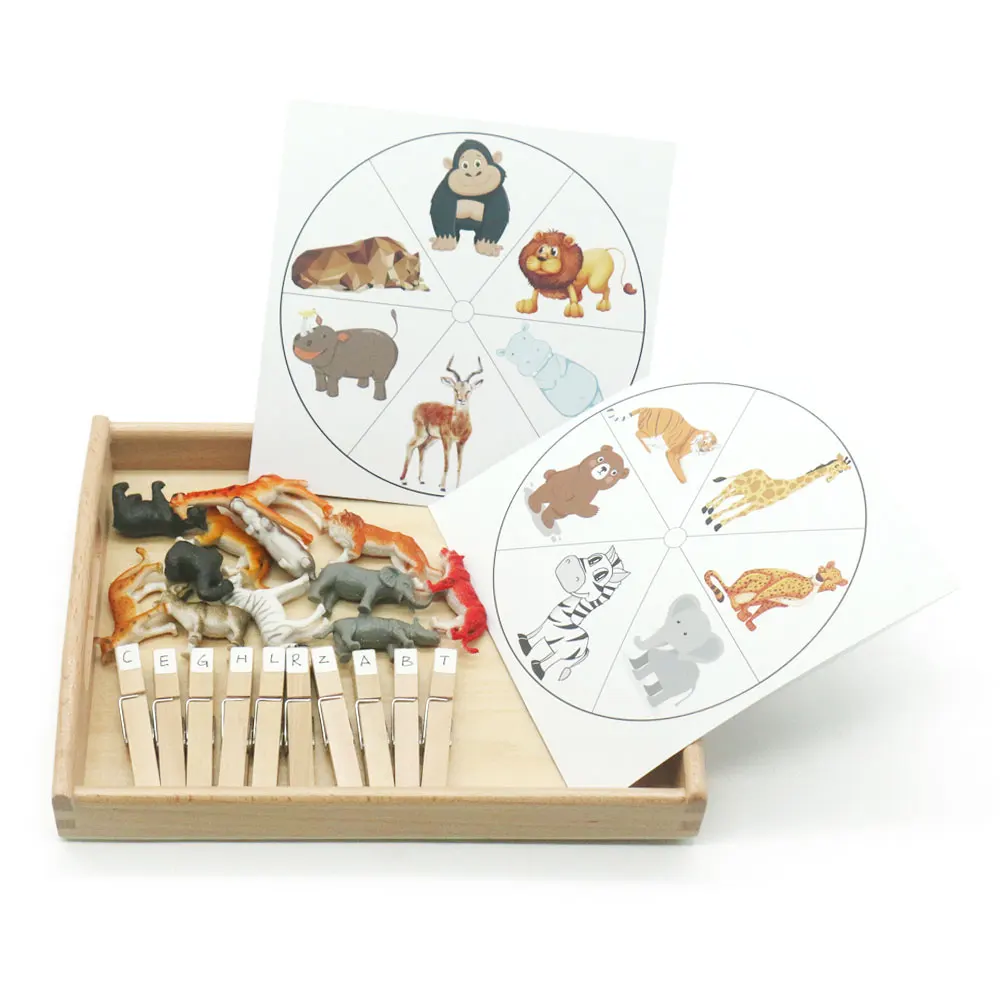 Материал Монтессори Сенсорная обучающая игра животные карты Зажимы развивающие