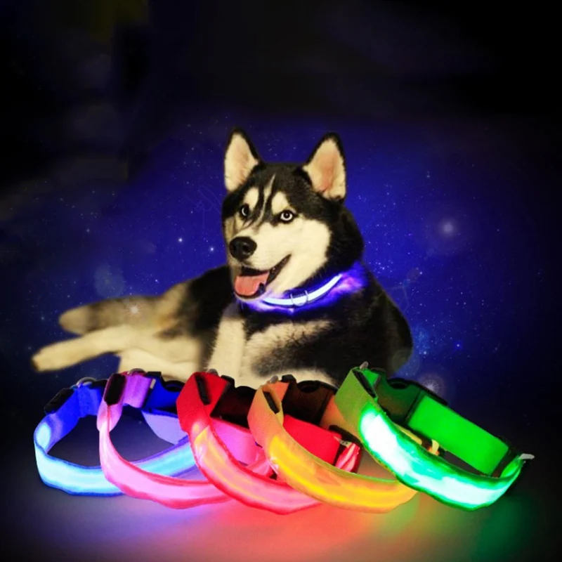 

Pet LED Collar Dog Night Safety Flashing Glow In The Dark Dog Neck Strap Dogs Luminous Fluorescent Light Up Collars Pet Supplies