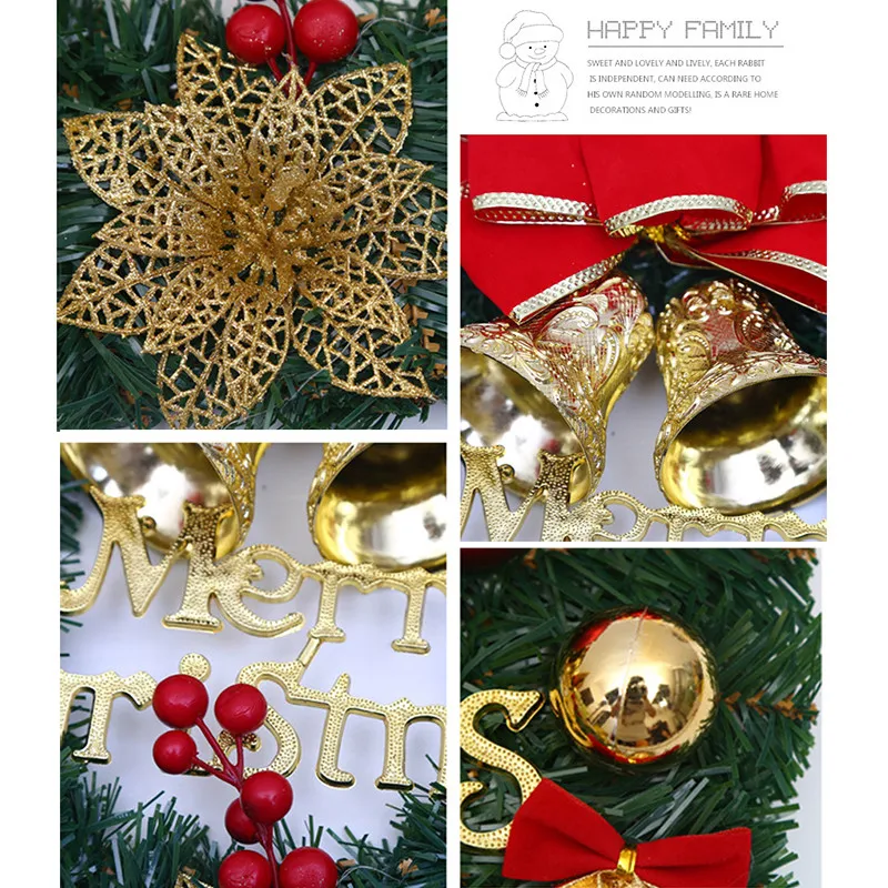 Corona de Navidad elegante, decoraci&oacute;n de pared para puerta y ventana, rojo, champ&aacute;n, dorado, adornos navide&ntilde;os para el hogar-1