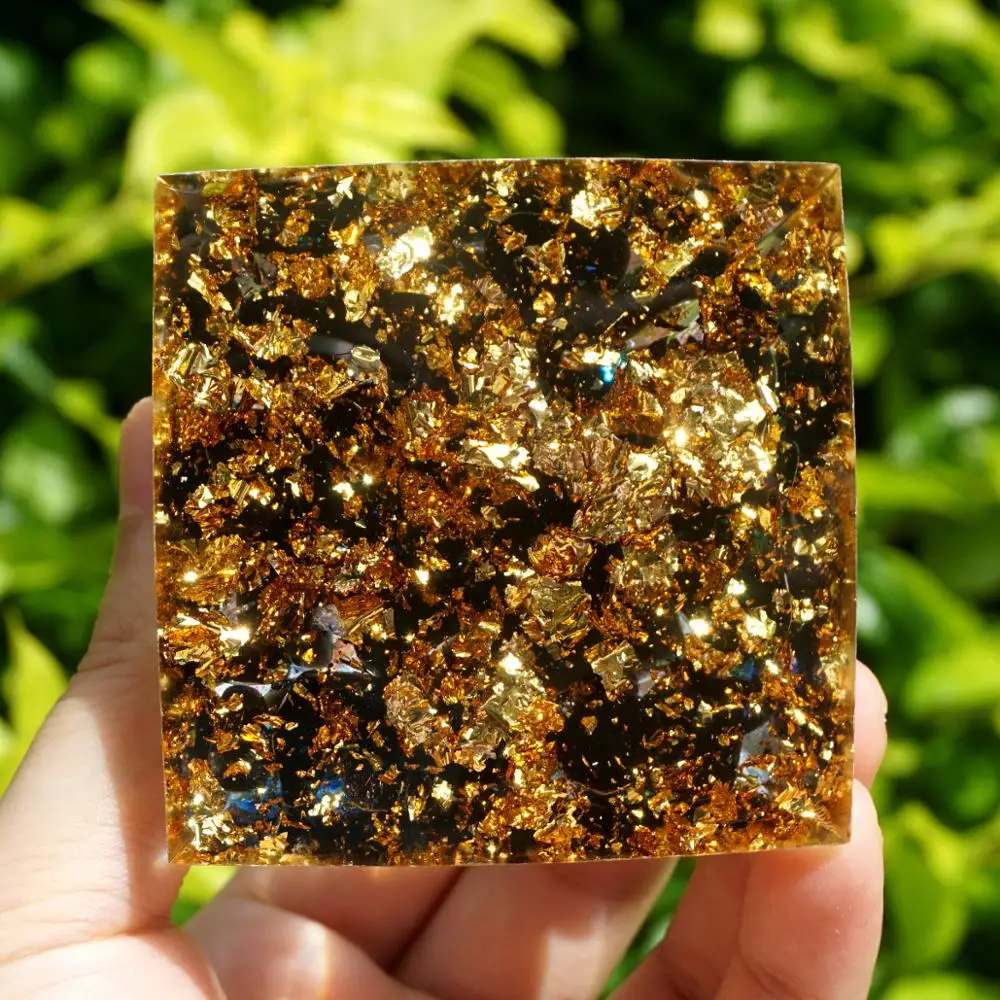 

Handmade Stunning Orgone Pyramid Tiger Eye Crystal Sphere with Silver Ring Obsidian Energy Healing Orgonite