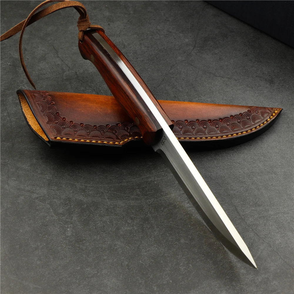 Открытый Кемпинг маленький прямой нож DC53 сталь желтый сандаловое дерево ручка