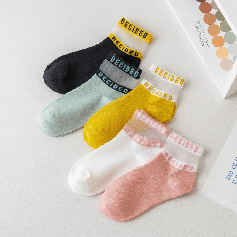 1 пара летние прозрачные носки с буквенным принтом женские хлопковые короткие