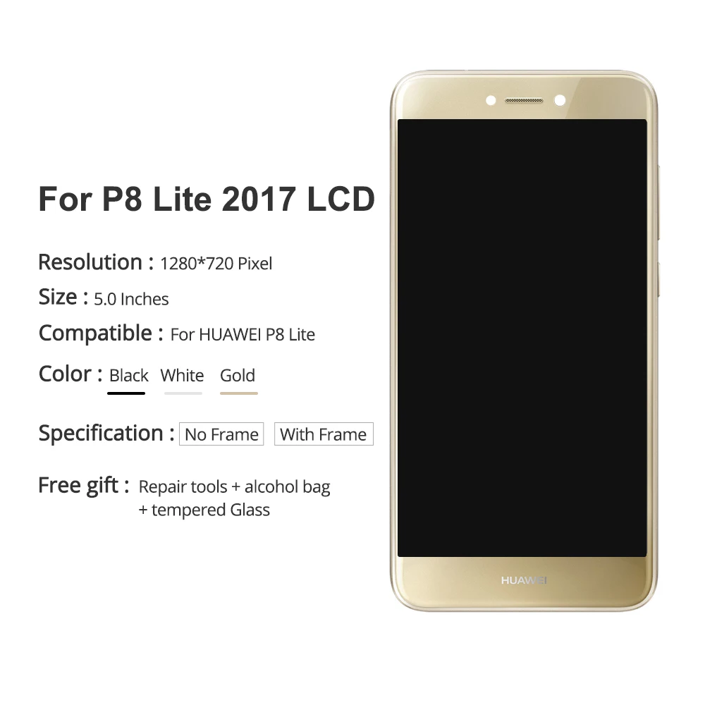 5 2 &quotдюймовый P8 Lite 2017 ЖК + рамка для HUAWEI экран Замена Huawei сборка|Экраны мобильных