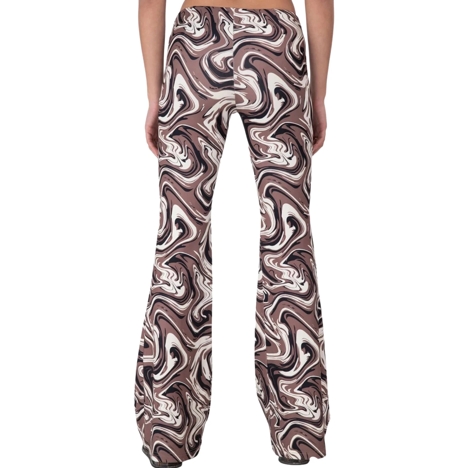 

Pantalones acampanados de cintura alta para mujer, pantalones largos ajustados de pierna ancha con estampado abstracto de moda