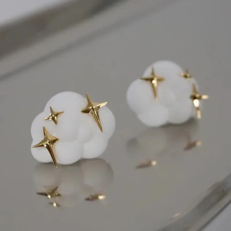 Creativity Acrylic Clouds Lightning Stud Earrings for Women Trendy Four-pointed Star Earrings Female Elegant Korean Ear Studs