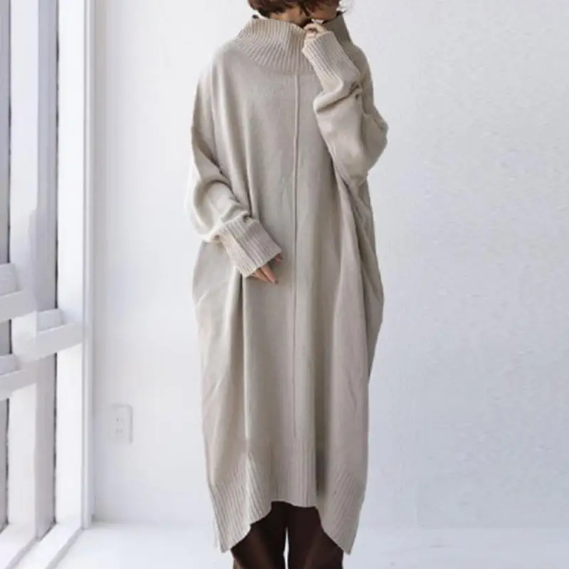 2022 Winter New Japanese Loose Slimming Turtleneck Sweater Dress Casual Simple Solid Stretch Women Long Dress Tide Free Shipping