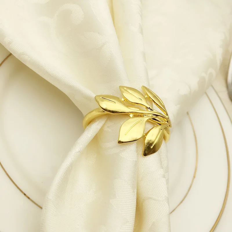 

6pcs/lot Fall Leaves Napkin Rings Gold Silver Christening Bangle Metal Napkin Holder Wedding Gifts Baptismal Shower Party Decor