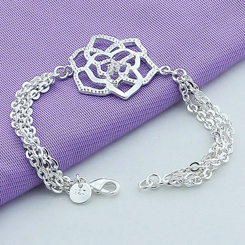 

New Arrival 925 Sterling Silver Bracelet Fashion Elegant Flower Charm Bracelet For Women Jewelry Top Quality