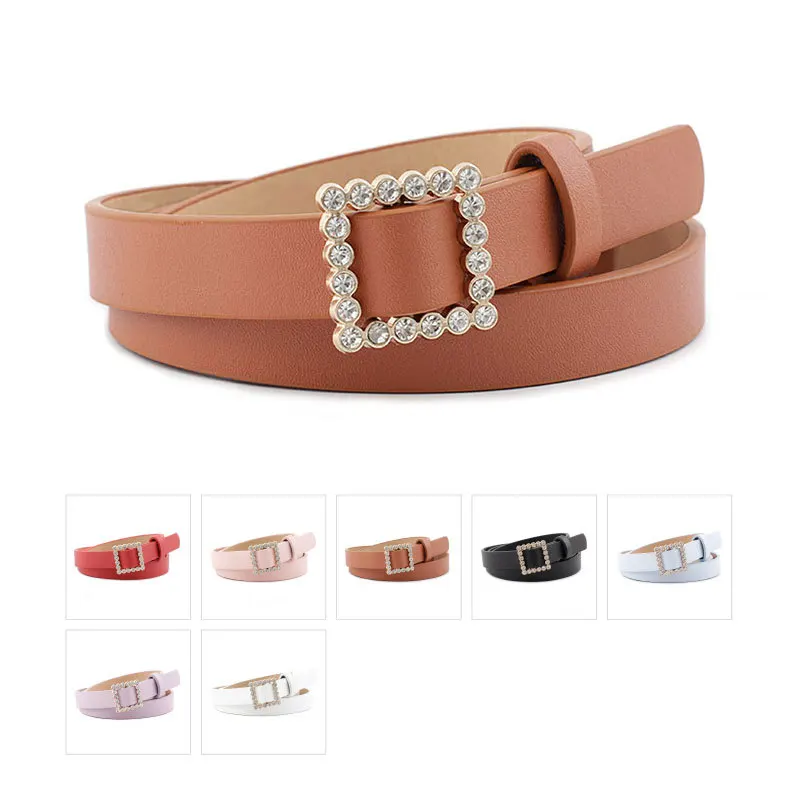 

Nonporous Women PU Belts Square Rhinestone Deduction Female Girdle Dress Jeans Decoration Waistband KT100