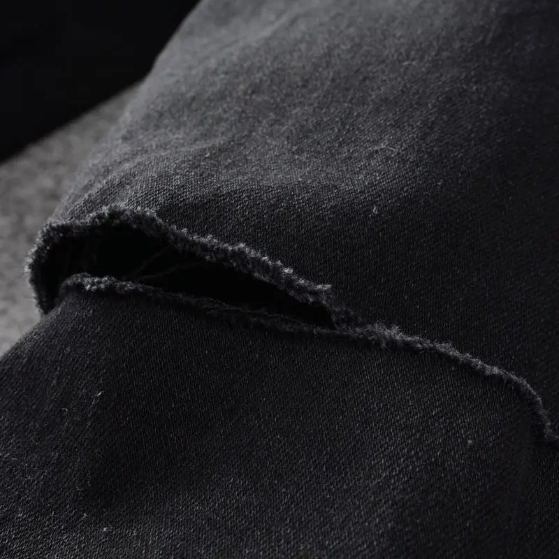 American Street Style Fashion Men Jeans Elastic Cotton Slim Ripped Jeans Men Embroidery Patch Designer Hip Hop Denim Punk Pants