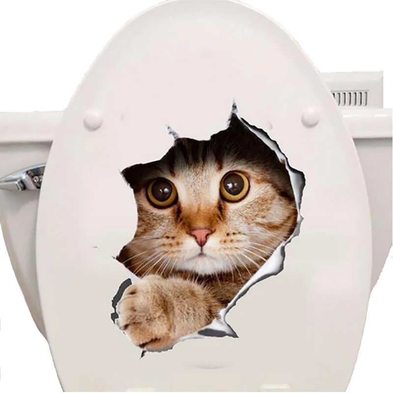 

Cats 3D Wall Sticker Toilet Stickers Hole View Vivid Dogs Bathroom Home Decoration Animal Vinyl Decals Art Sticker Wall Poster