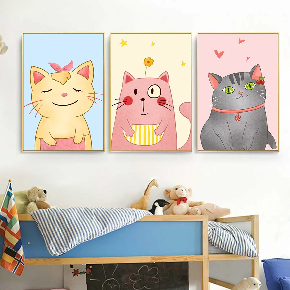 Картина на холсте скандинавские картины Мультяшные принты кошка забавные