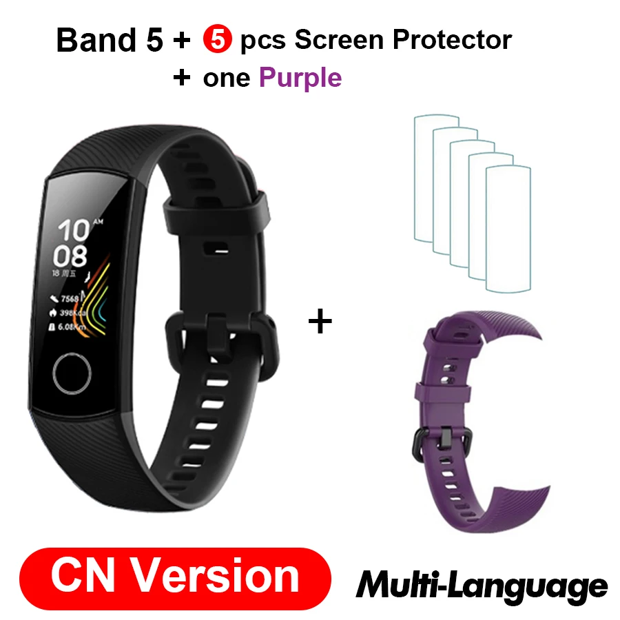 CN N Purple N Film Браслет для Honor Band 5, умный Браслет, 5 оксиметров, волшебный цвет, сенсорный экран, для плавания, для обнаружения сердечного ритма, сна, сна - Цвет: CN N Purple N Film