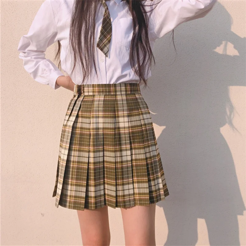 Корейская японская Студенческая Высокая талия линия JK Униформа юбка женская