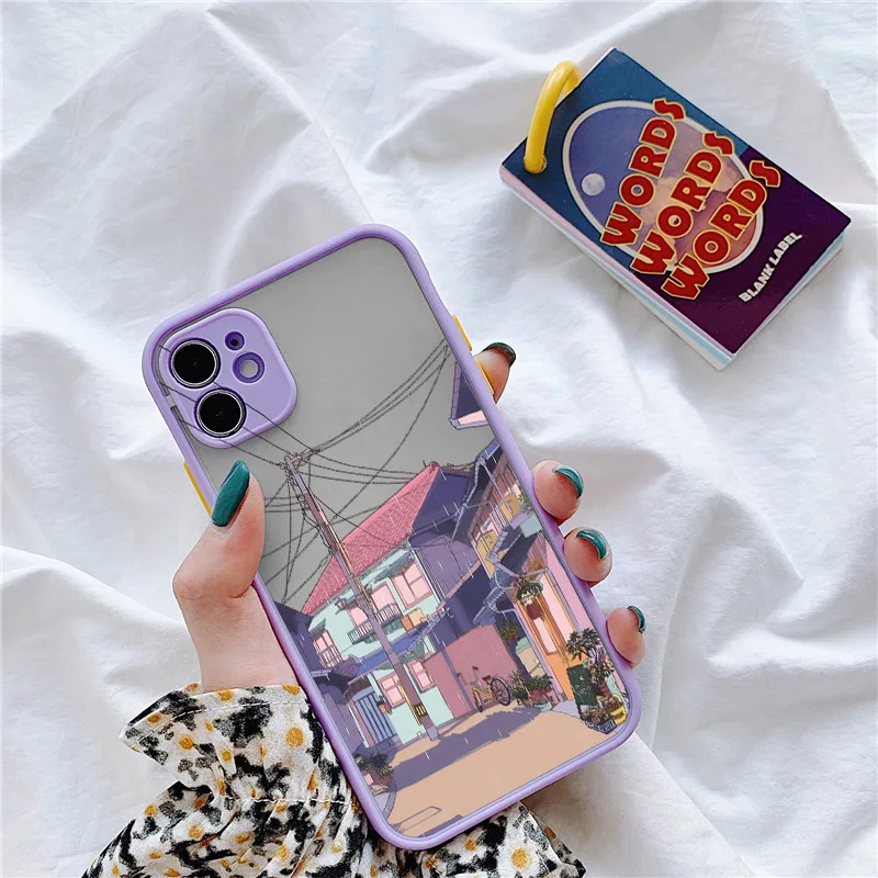 Japanese Anime Hand Painted House scenery Phone Case For iPhone X XR XS Max 14 13 12 11 Pro Max 7 8 Plus SE 2020 Matte Cover