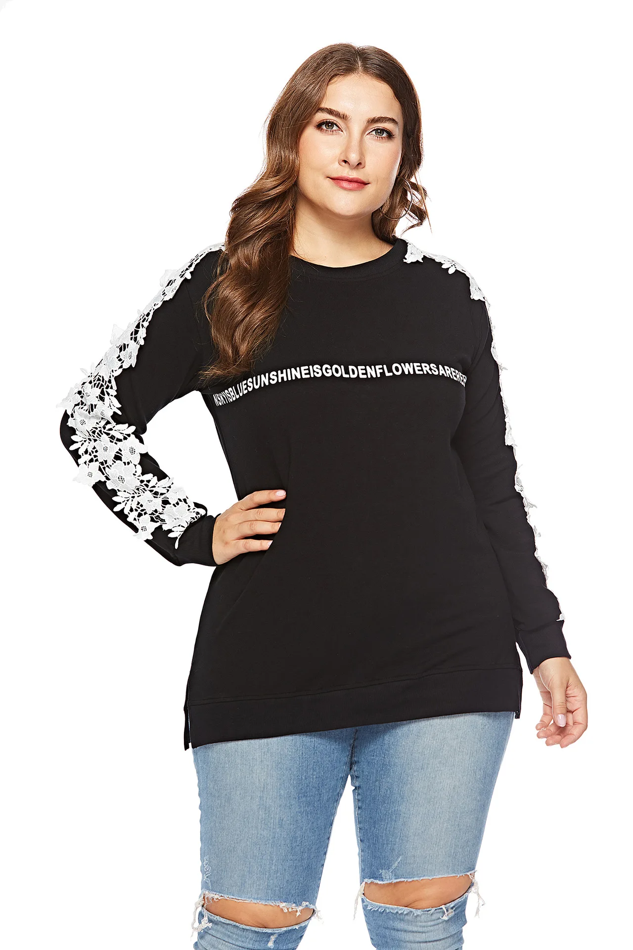 

COIGARSAM 5XL Plus Size Autumn 2021 New Letter Full Sleeve Print O-Neck Gray Black Blouse Shirt