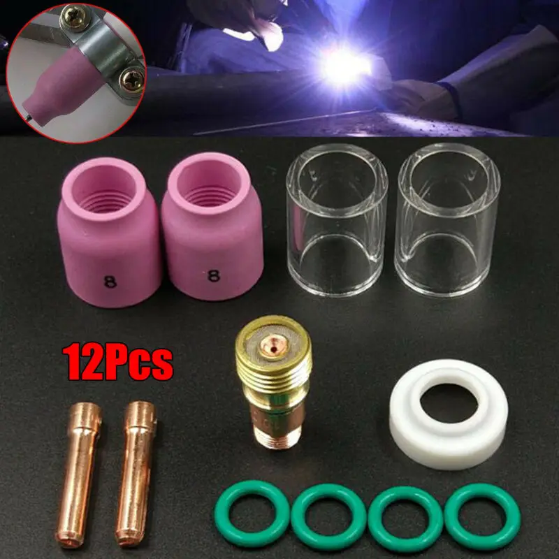

12pc Brand New And High Quality TIG Welding Stubby Gas Lens # 10 Heat Cup Kit For Tig-WP-17 / 18/26 Torch