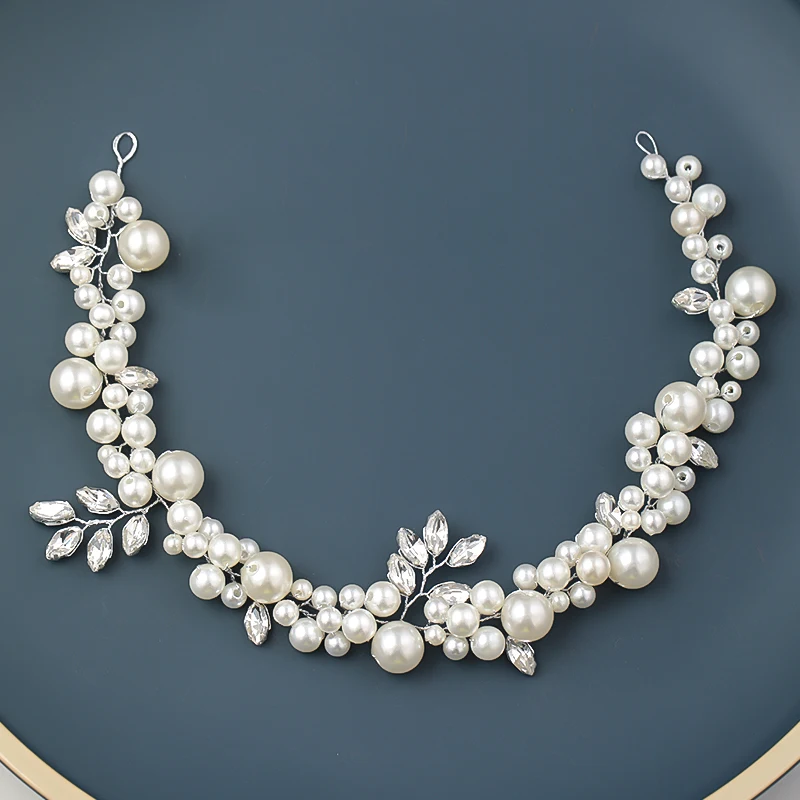 

Luxury Fashion Wedding Headband Pearl Crystal Flower Bride Headdress Romantic Elegant Ribbon Hair Ornament Wedding Jewelery