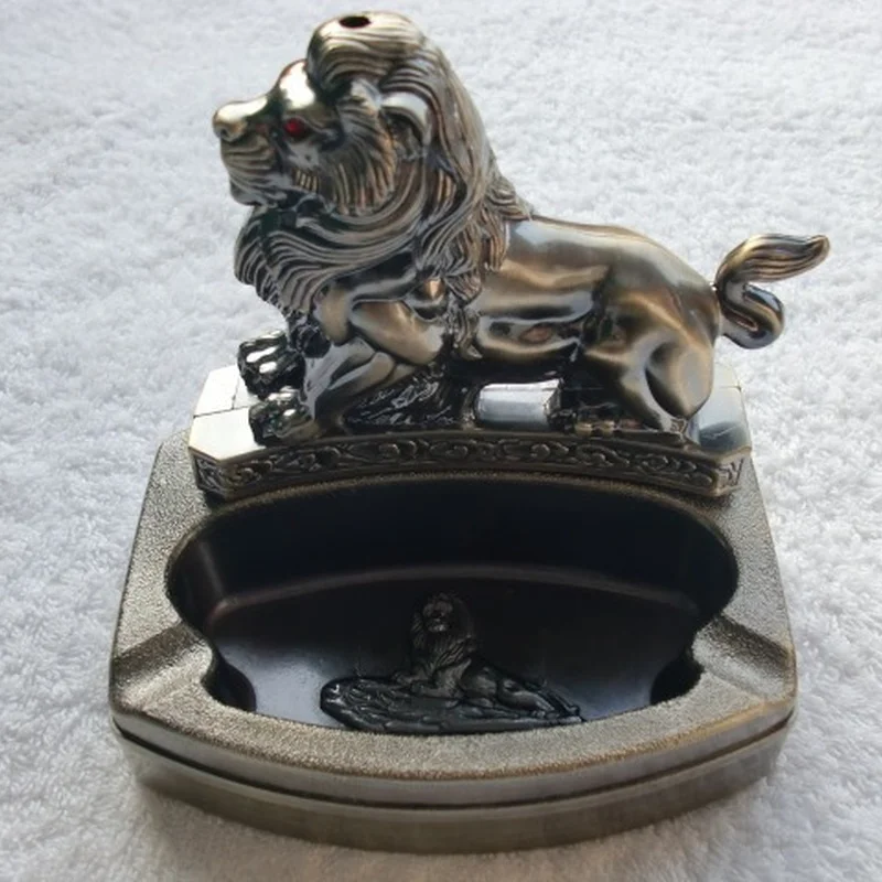 

Lion Metal Ashtray with Lighter Gadgets for Men Smoke Accessories Butane Lighter Custom Weed Tray Set Smoking Good Gift for Men