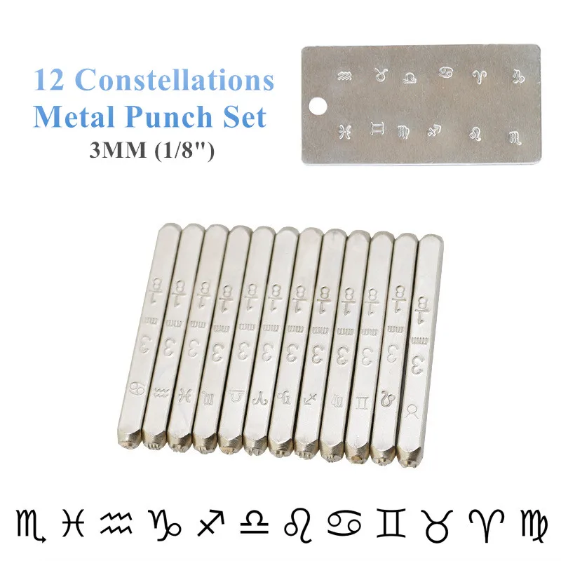 3mm 12pcs Constellation Metal Stamps Punch Tools Leather Jewelry Ring DIY Punching Custom Logo Steel Stamping Kit Silver Gold