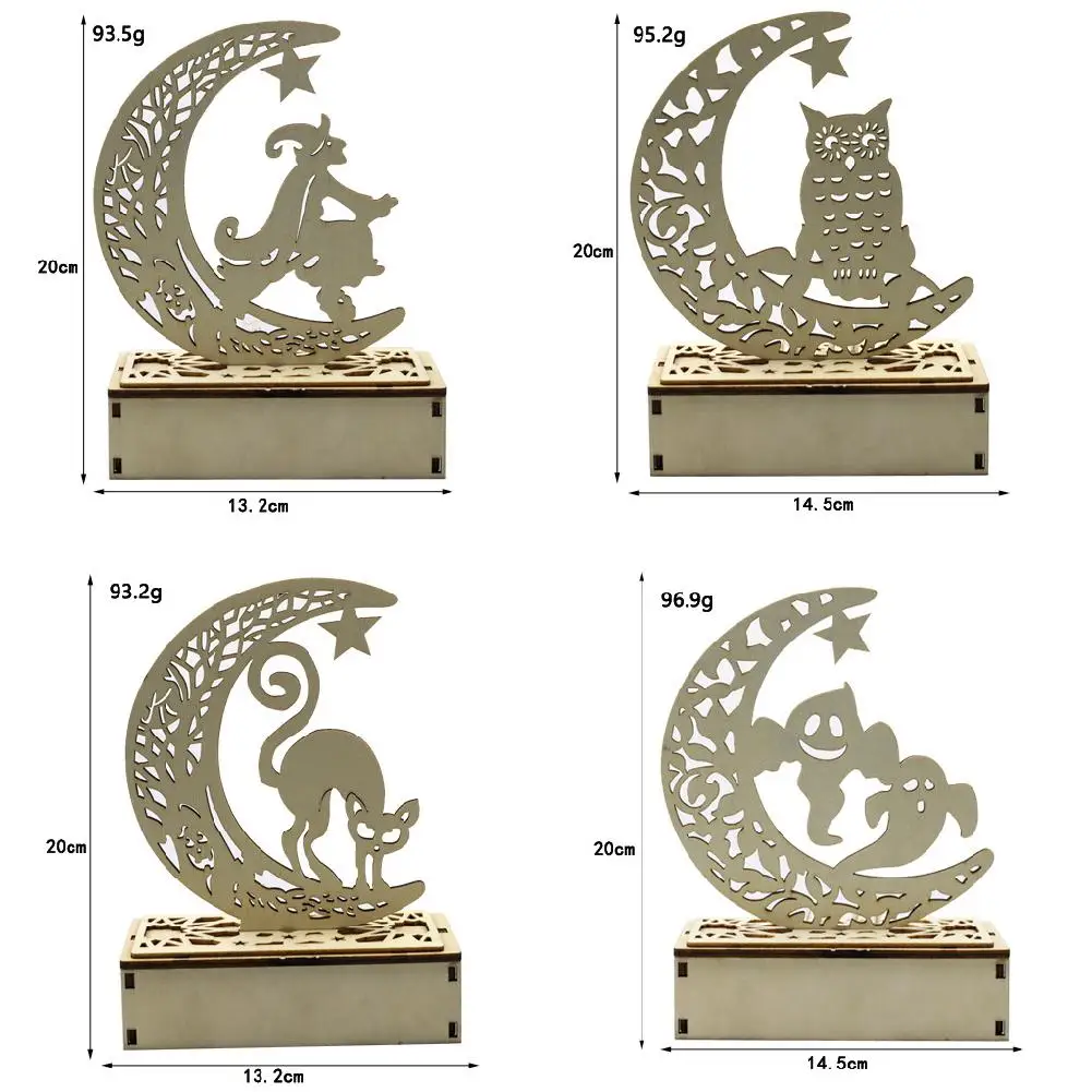 

Yiwa Wooden Halloween Ornament Carving Hollowed Moon Witch Decor with LED Light Brinquedos Halloween Funny Toys