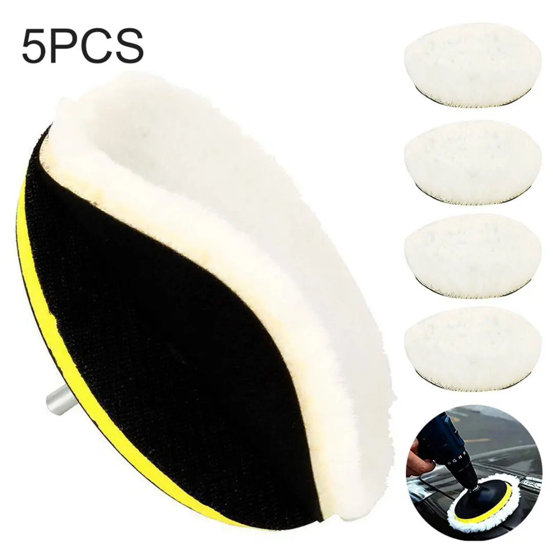 

5Pcs Universal Polisher Buffer kit 3/4 Inch White Soft Wool Bonnet Pad Car Polisher Car Body Polishing Discs Accessories Goods