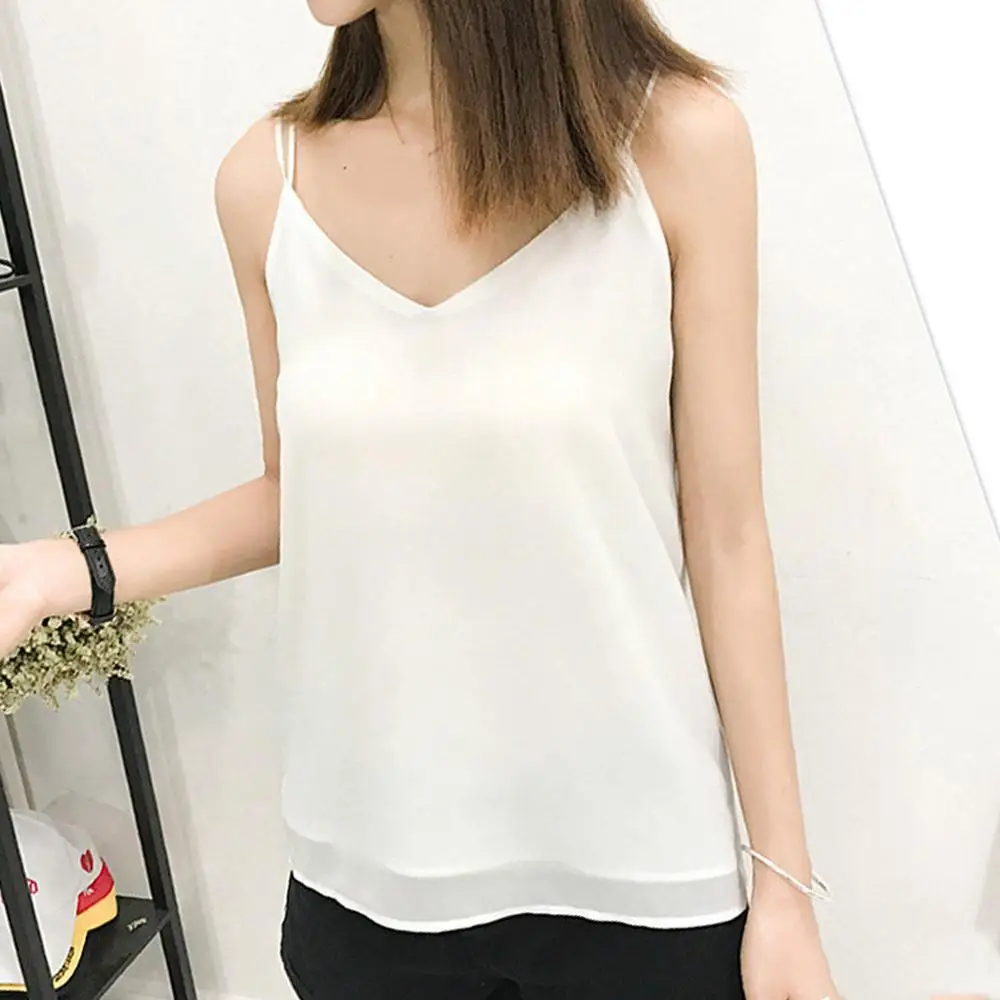 Женский шифоновый топ-майка с v-образным вырезом без рукавов летний топ