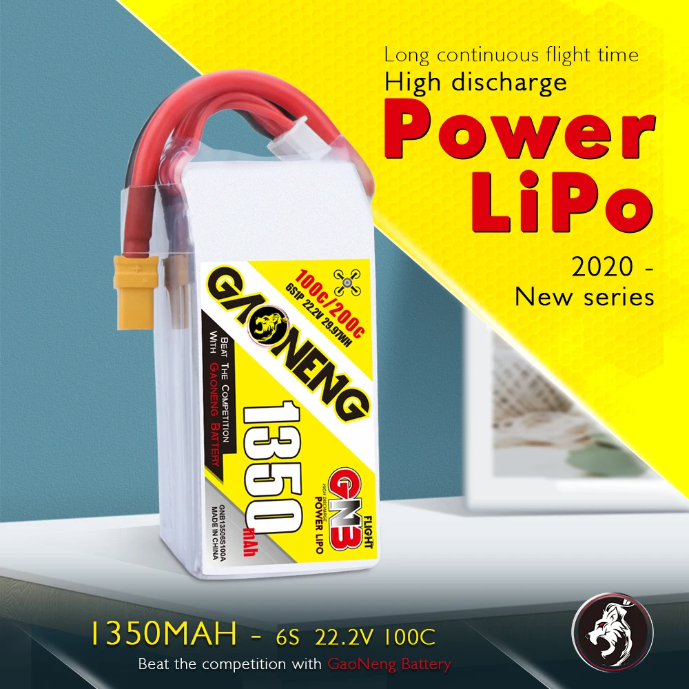 

Gaoneng GNB 1350MAH 22.2V 100C / 200C 6S Lipo Battery Rechargeable XT60 Plug Connector For RC Models Multicopter Frame Accs