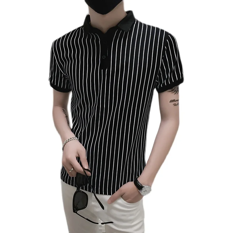 

2021 Summer Casual Polo Shirt Men's Short-sleeved Lapel Slim-fit Striped Polo Shirt Men's Summer High-quality Fashion Top