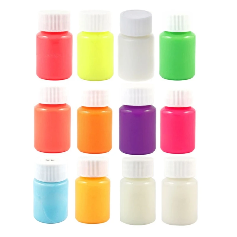 

12 Color Super Bright Luminous Face Paint Epoxy Resin Pigment Kit Liquid Colorant Body Art UV Body Paint Set Each 20g