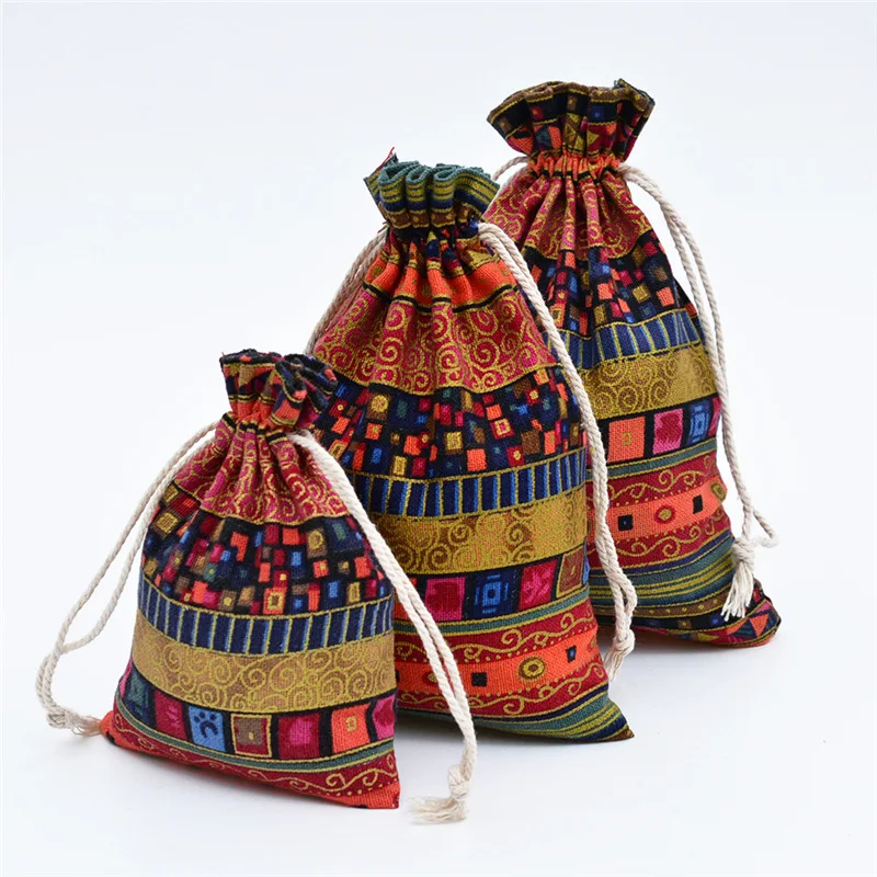 20Pcs/lot Ethnic Wind Cotton Gift Bag Packing Jewelry 10x14cm Drawstring Pouch Cosmetic Wedding Candy Wrappling Reusable Sachet | Дом и сад