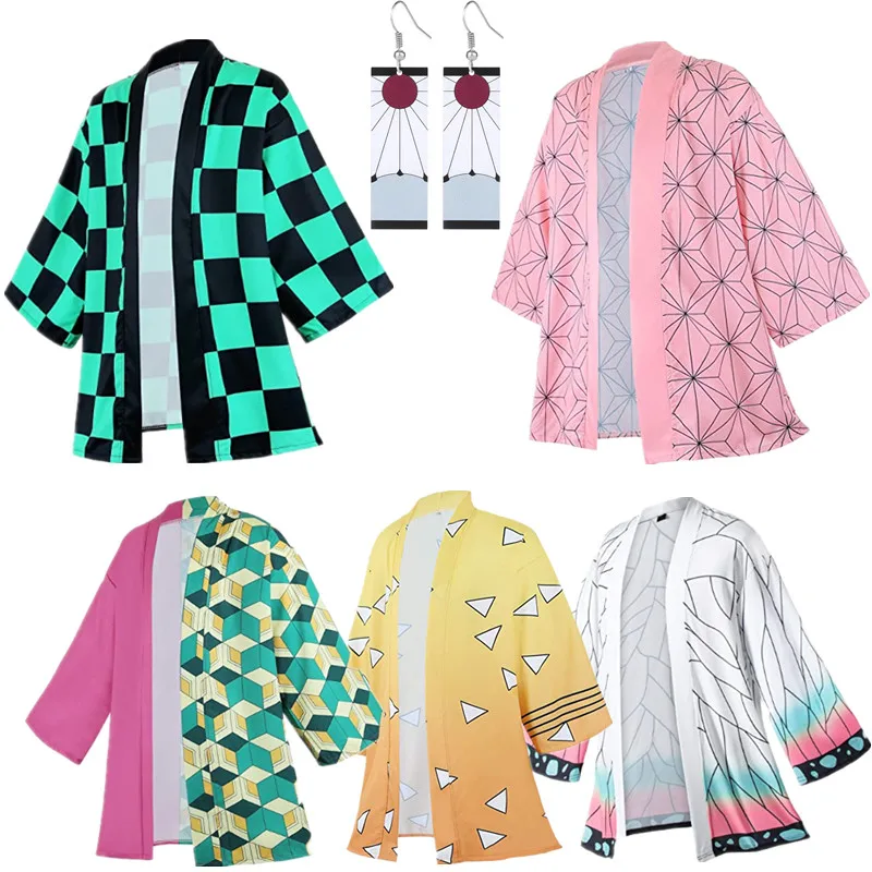 

Demon Slayer Kimetsu No Yaiba Haori Kimono Cosplay Costume Agatsuma Zenitsu Kochou Shinobu Summer Coat Shirt Anime Costume