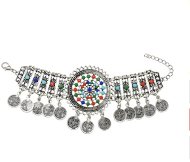 0975 Женское цыганское ожерелье-чокер и серьги Jhumka, браслеты в богемном стиле с серебряной монеткой на голову, винтажное танцевальное украшение для волос, индийские, афганские - Окраска металла: 0975